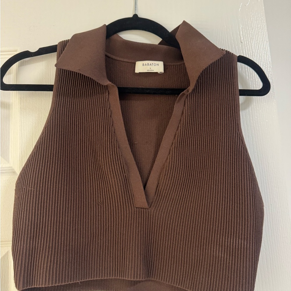 Aritzia Chocolate Ribbed Polo Tank